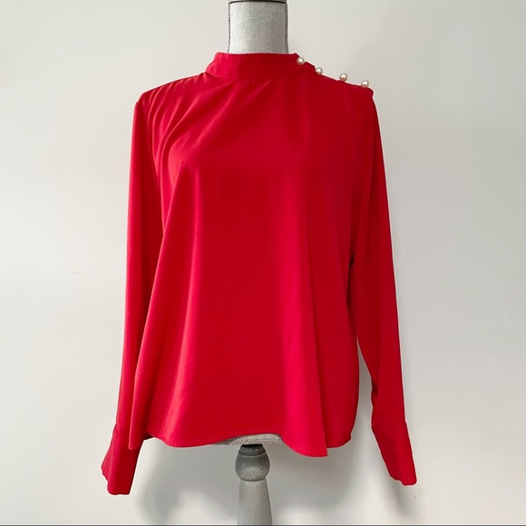 Zara blouse top red with pearl button details - Picture 2 of 5